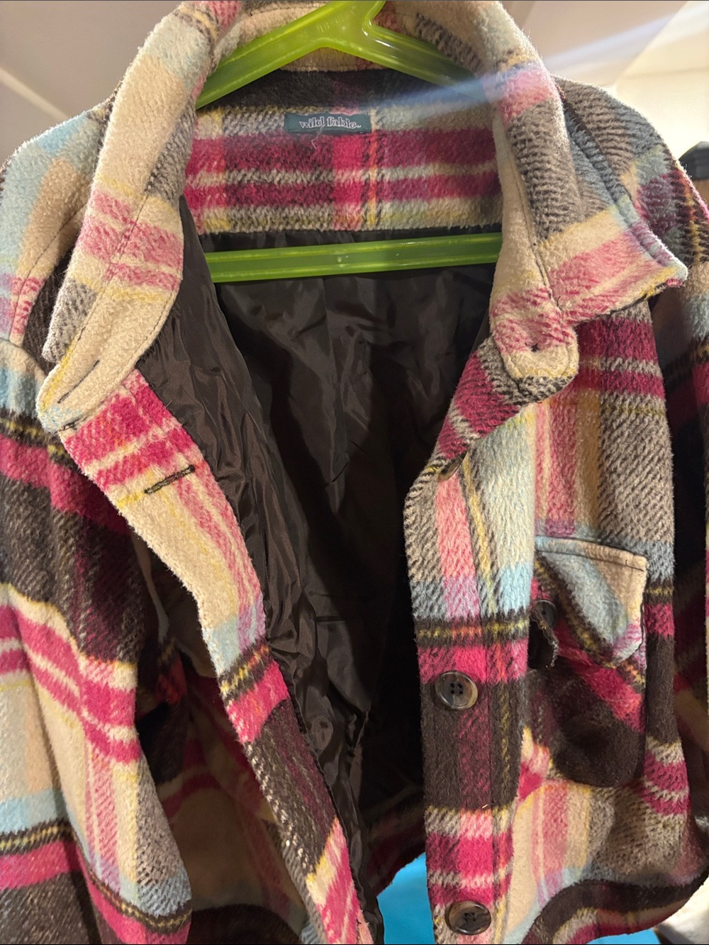 wild fable Pink, Brown & Cream Plaid Teddy Jacket
